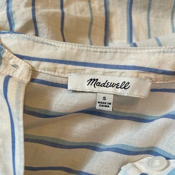 Madewell Peasant Cream Blue Stripe Button Down Billowy Sleeve Shirt Top Size S - Picture 6 of 8